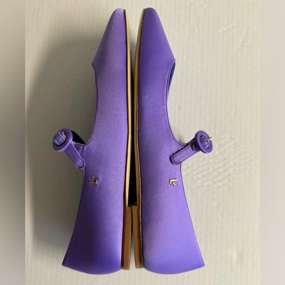Larroude’ Purple satin Blair Mary Jane battle flats with adjustable buckle.9.5 - Picture 10 of 14